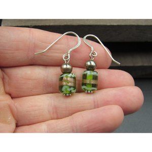 Sterling Silver Handmade Green Cool Glass Earrings